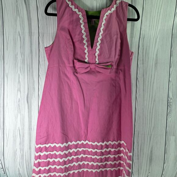 Lilly Pulitzer Pink Cotton Sleeveless Shift Dress Rick Rack Trim Size 12 - Picture 1 of 9